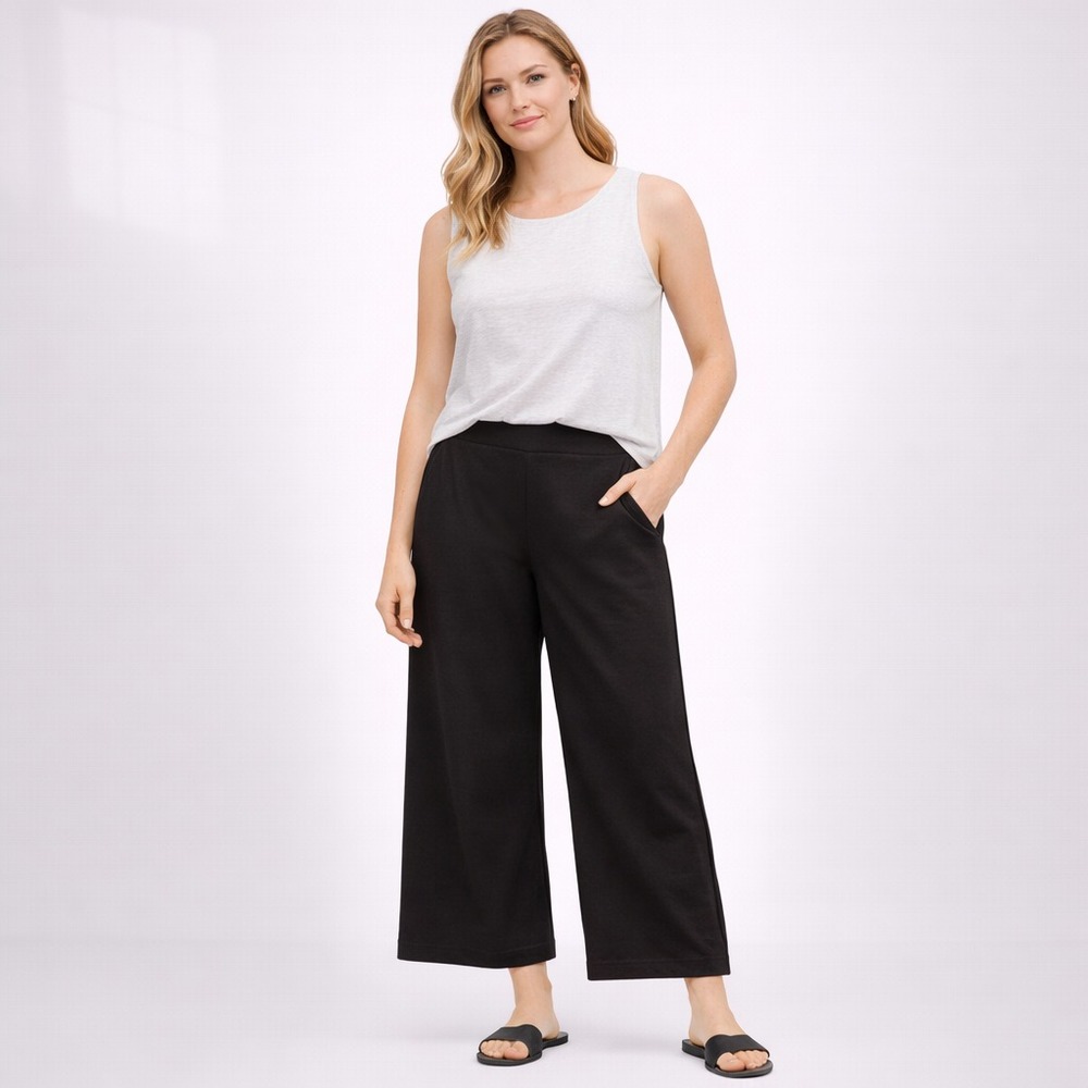 Eileen‎ Fisher Wide Leg Cropped Pants Women's S/P Black Tencel Lyocell Blend